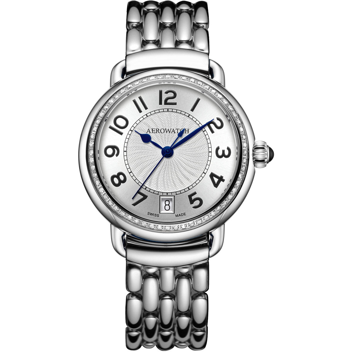 Aerowatch 1942 Lady Quartz Diamond Silver