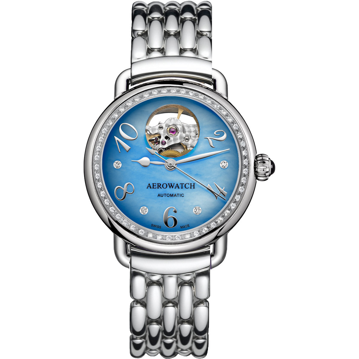 Aerowatch 1942 Lady Elegance Automatic Open Heart Diamond