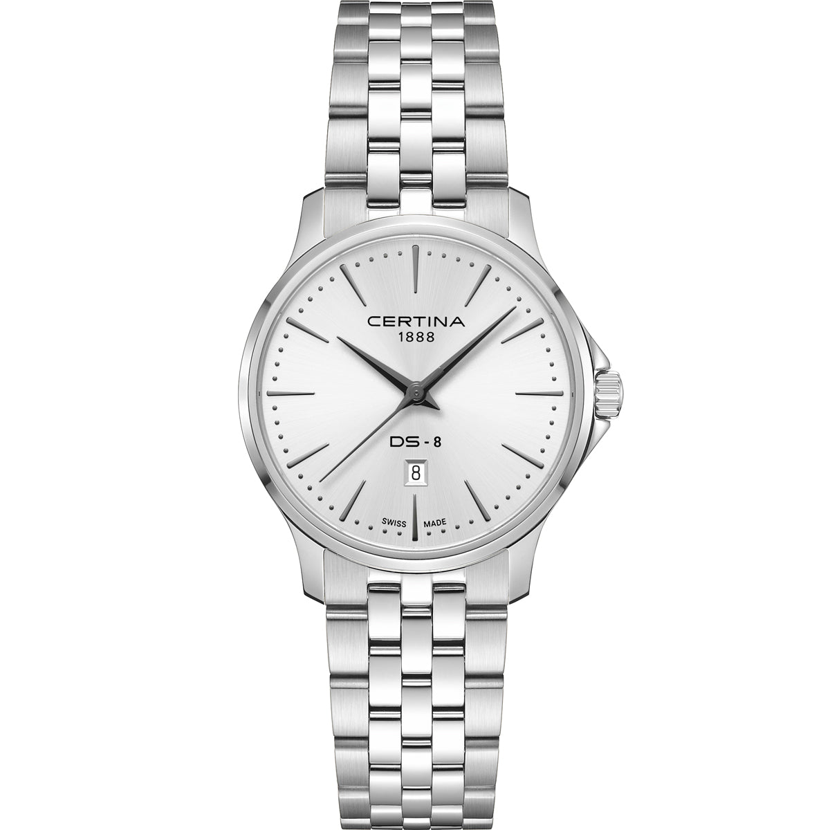 Certina DS-8 Lady 31mm silver dial stainless steel watch front view
