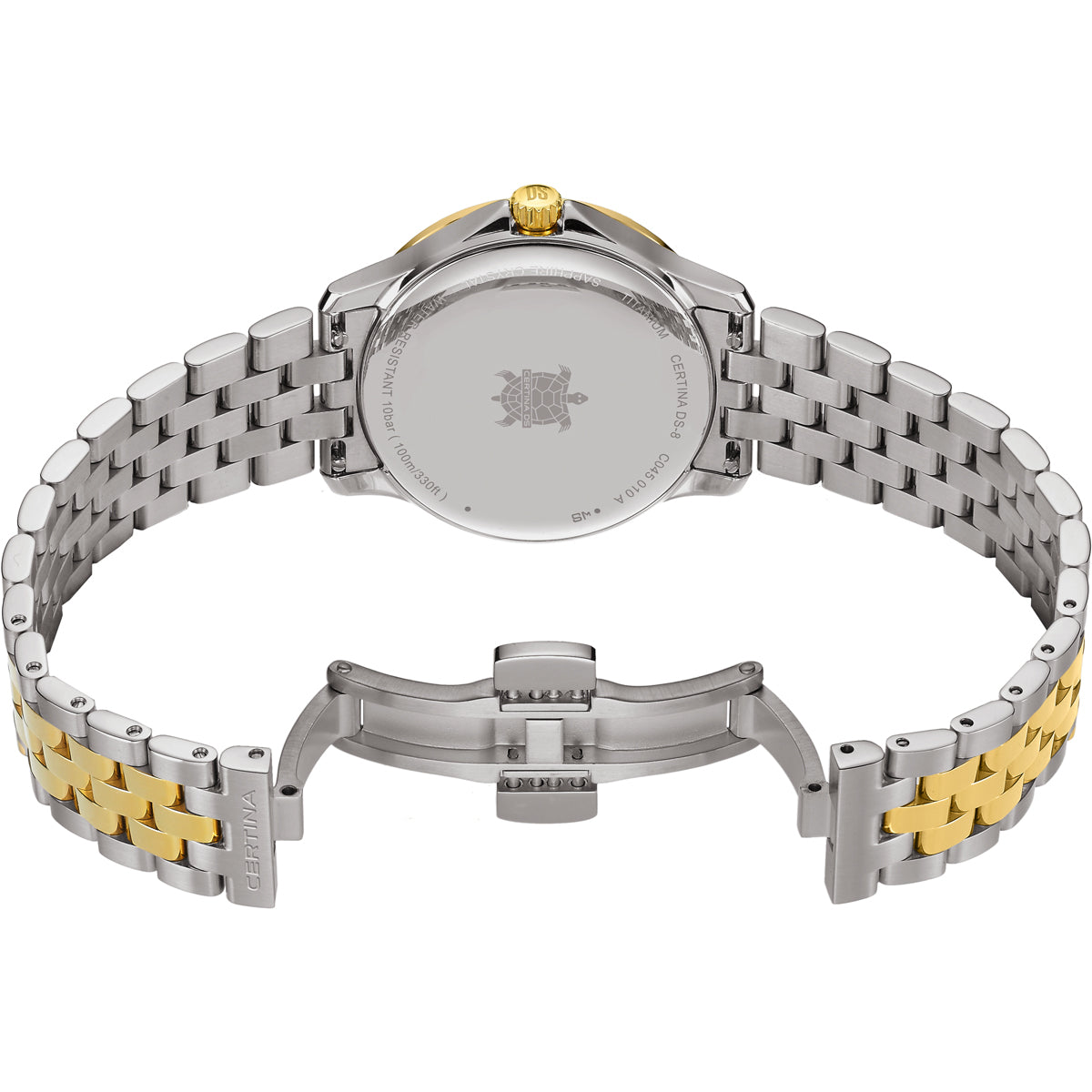 Certina DS-8 Lady titanium butterfly clasp with push-buttons detail