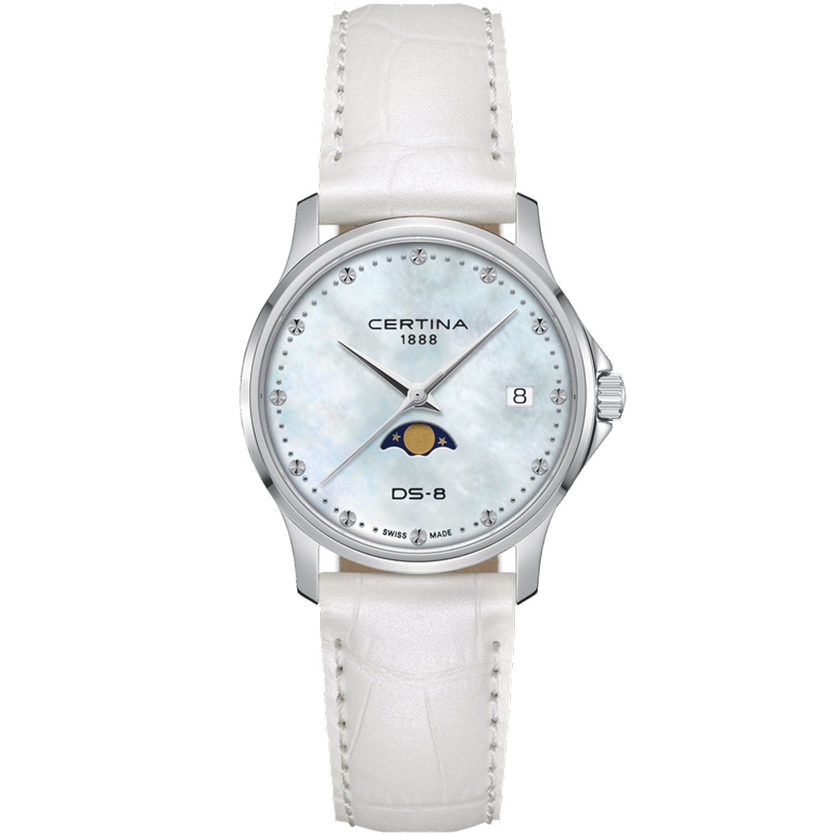 電池切れ CERTINA DS-8 ムーンフェイズ 腕時計 Certina DS-8 Moonphase Lady White Leather - Swiss Luxury Watch