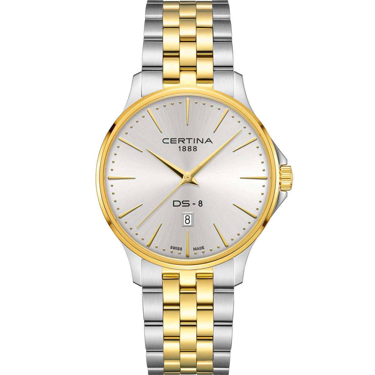 Certina DS-8 Gent 40mm Swiss quartz watch with silver dial and PVD-coated steel case