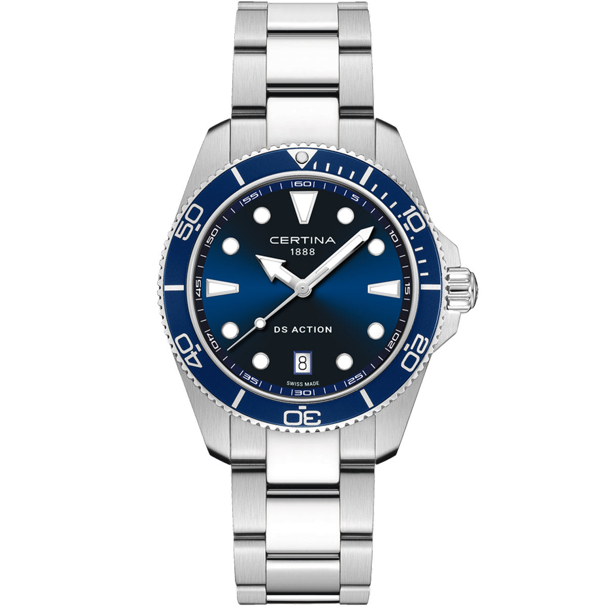 Certina DS Action 40 mm stainless steel sport watch, front view