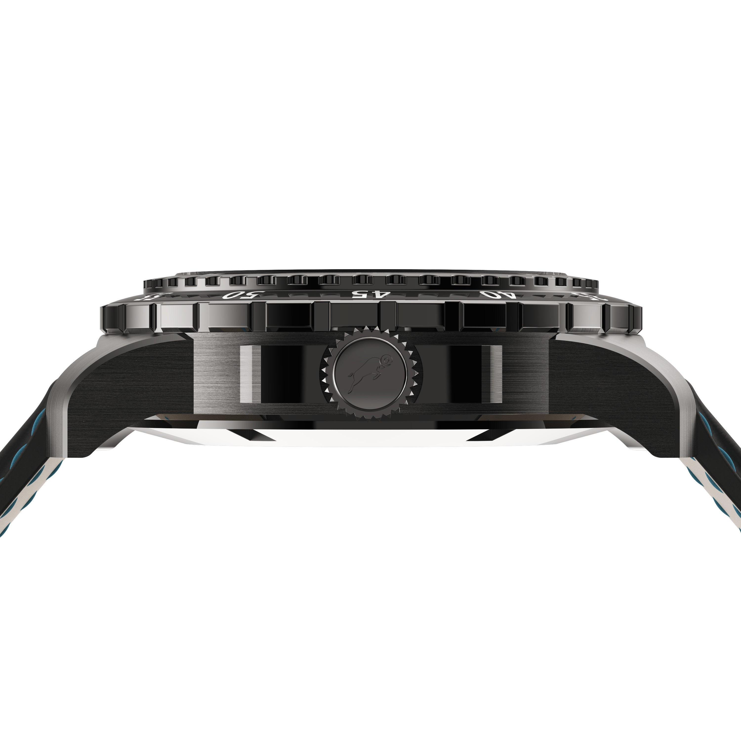 RAM Baran Tourbillon R201TS4/1 Swiss watch side profile showing PVD coated case thickness, crown position, and lug design