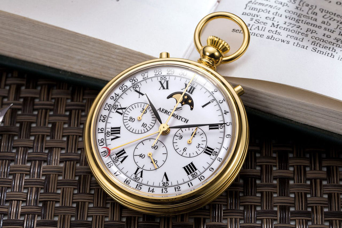 Aerowatch Lépine Mechanical swiss pocket watch 69681 J101 close-up of dial with applied indices and hands