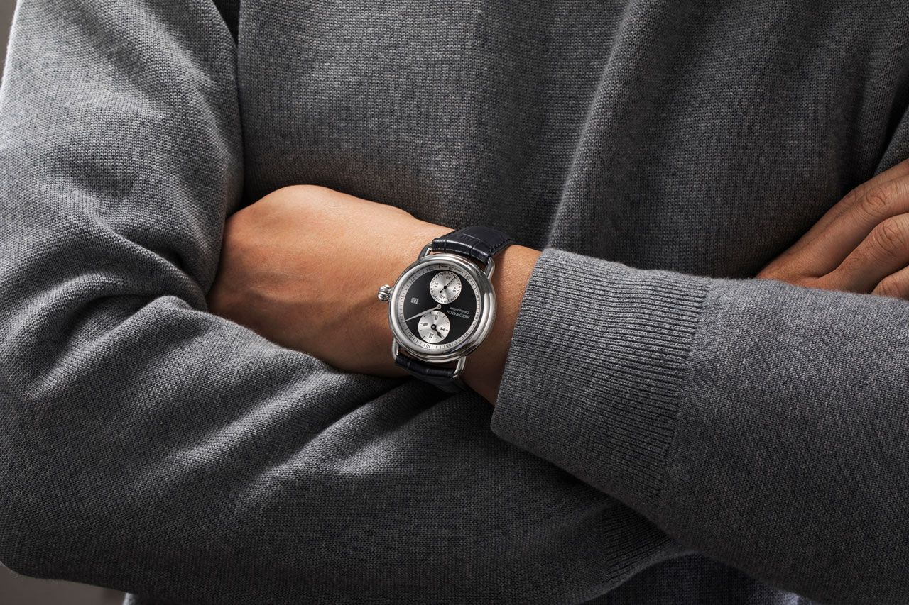 Aerowatch 1942 Regulator swiss watch A 76983 AA04 wrist shot with leather strap