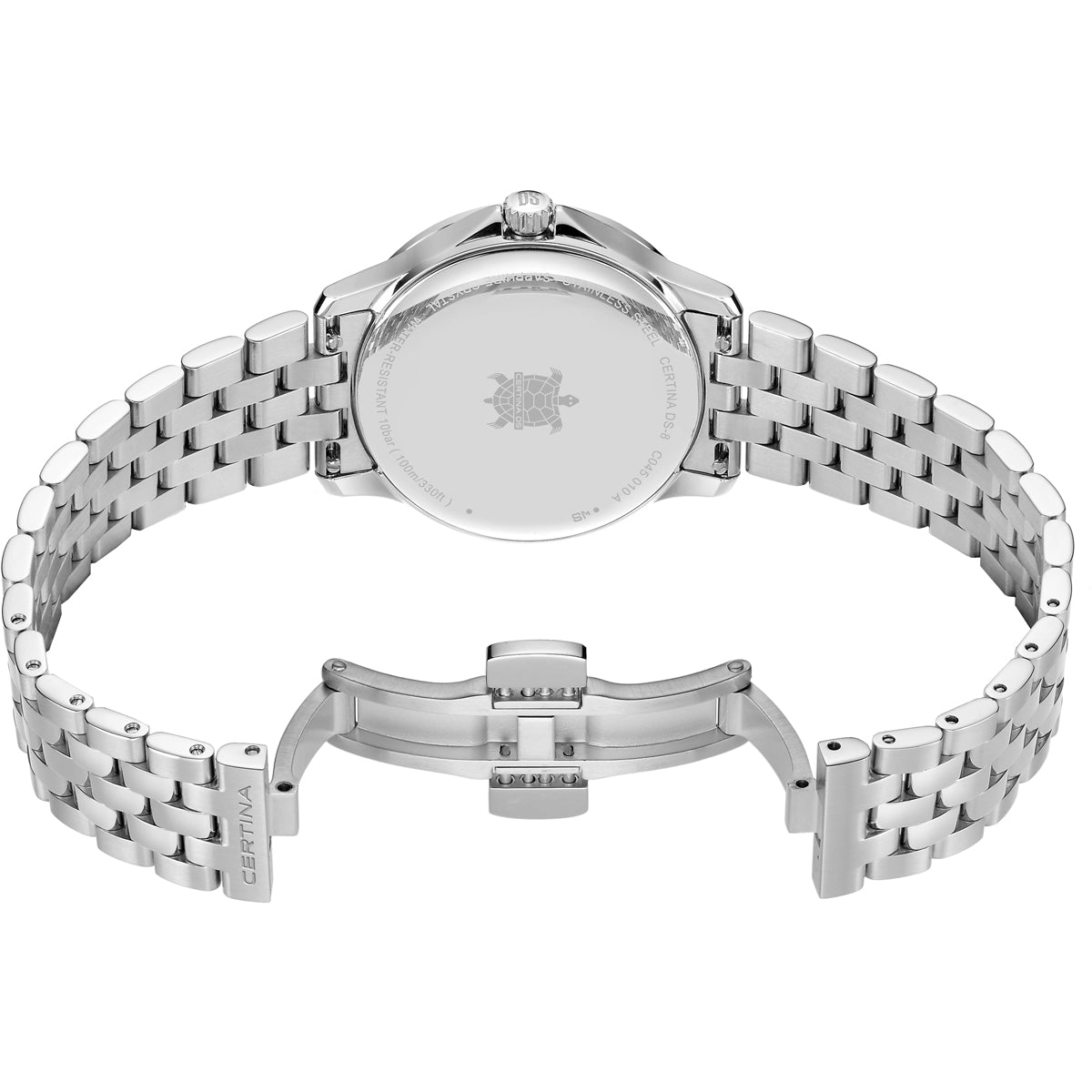 Certina DS-8 Lady butterfly clasp with push-buttons detail