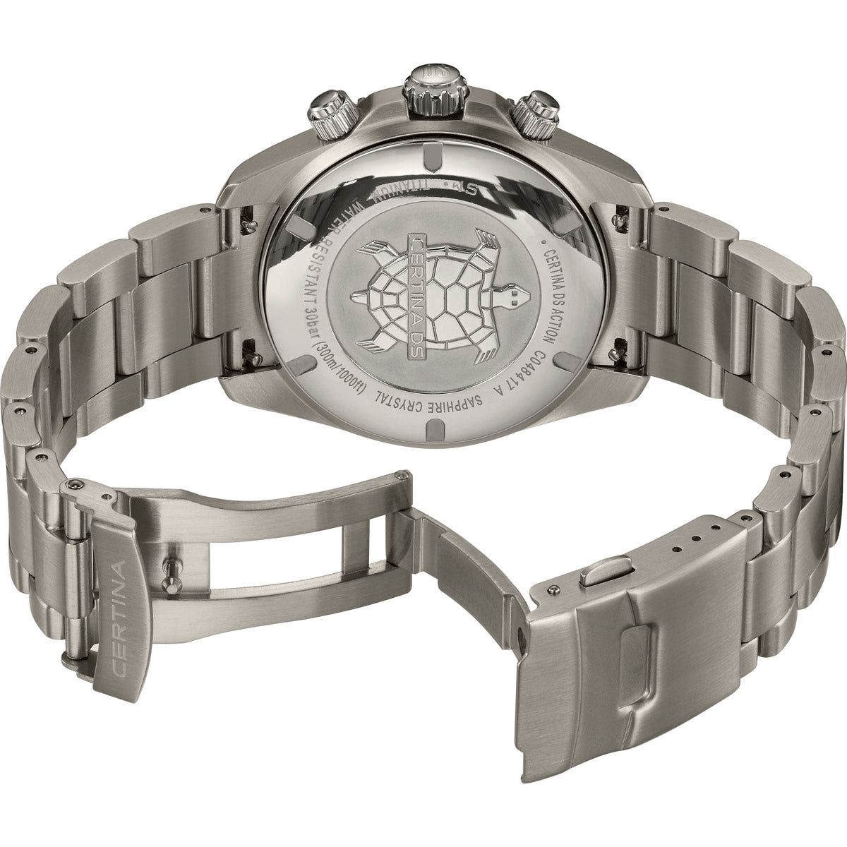 Certina DS Action Chronograph 43 mm – Titanium case, side profile view