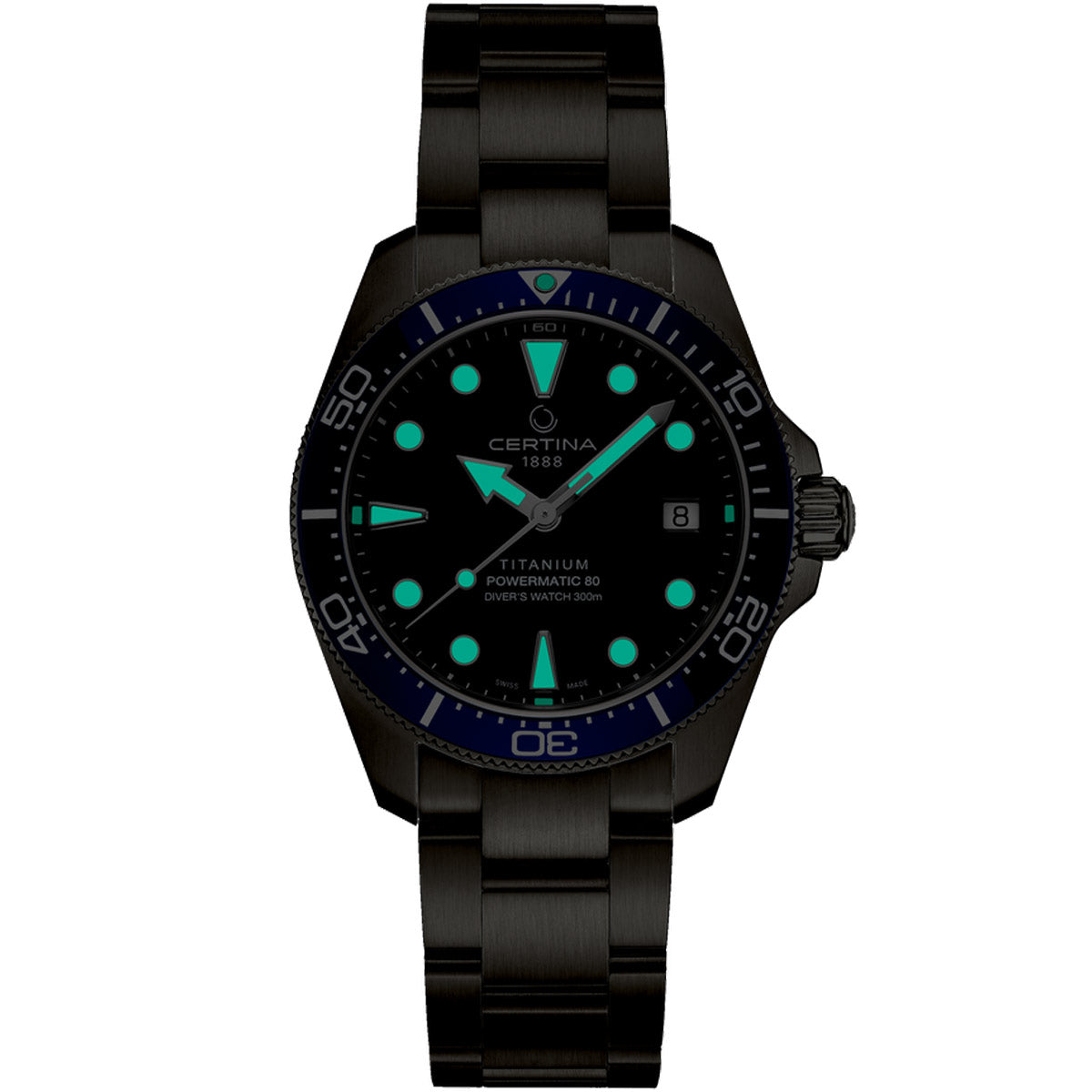 Certina DS Action Diver 38mm Titanium – Luminous Dial at Night