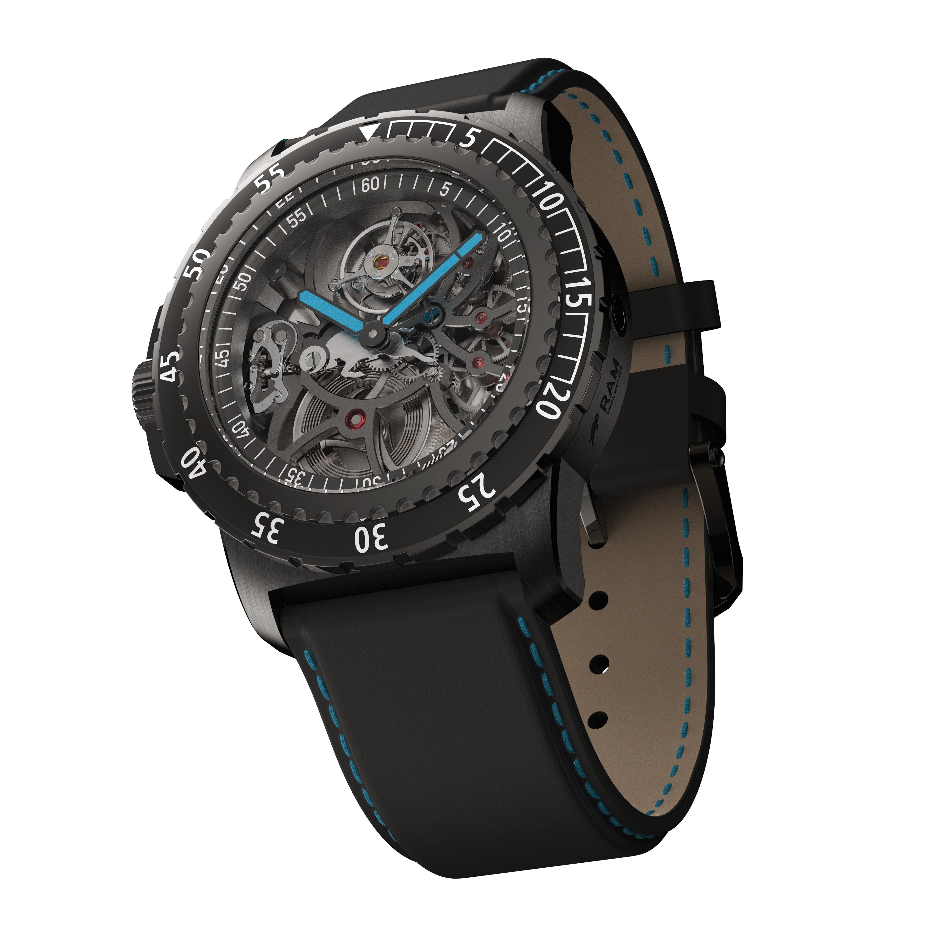 RAM Baran Tourbillon R201TS4/1 Swiss watch left side angle view displaying case profile, bezel edge, and integrated strap attachment